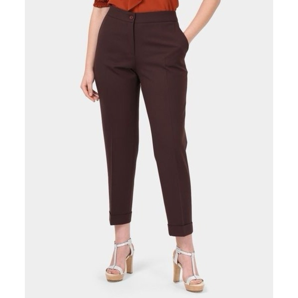 ETRO Women's WOOL Cropped Straight Trousers Size 44 ITALY🇮🇹MADE Cuffed Brown